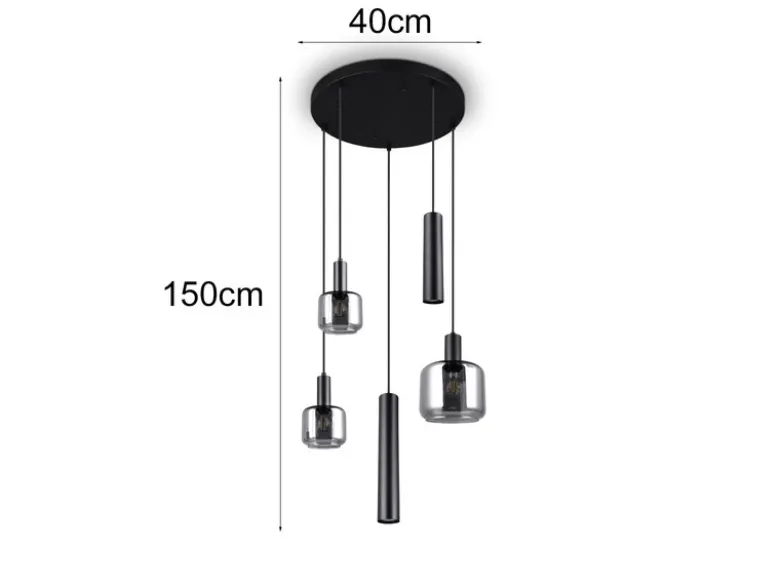 LED Cluster Pendelleuchte 5-flammig aus Metall mit Glasschirmen Chrom, Ø 40cm