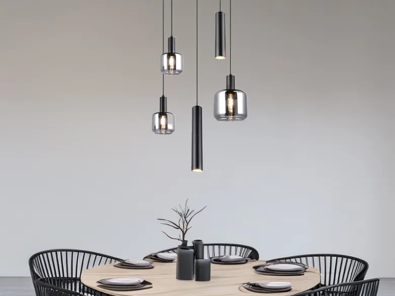 LED Cluster Pendelleuchte 5-flammig aus Metall mit Glasschirmen Chrom, Ø 40cm