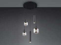 LED Cluster Pendelleuchte 5-flammig aus Metall mit Glasschirmen Chrom, Ø 40cm