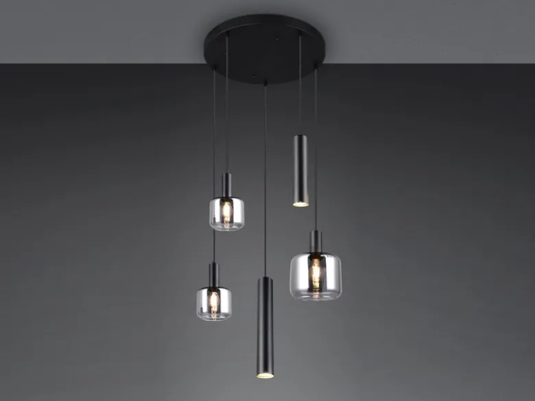 LED Cluster Pendelleuchte 5-flammig aus Metall mit Glasschirmen Chrom, Ø 40cm