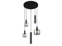 LED Cluster Pendelleuchte 5-flammig aus Metall mit Glasschirmen Chrom, Ø 40cm