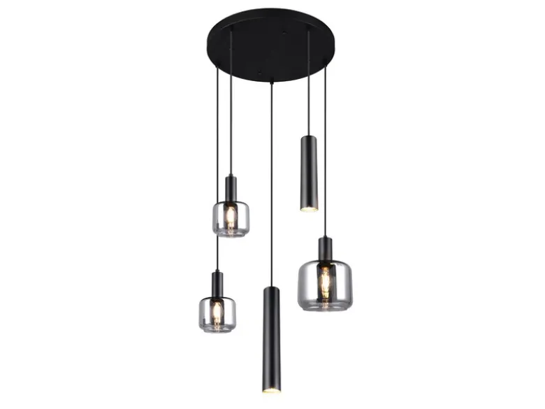 LED Cluster Pendelleuchte 5-flammig aus Metall mit Glasschirmen Chrom, Ø 40cm