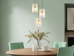 LED Cluster Pendelleuchte 3-flammig transparenten Echtglas Stäben, Ø 47cm