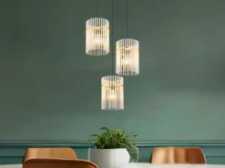 LED Cluster Pendelleuchte 3-flammig transparenten Echtglas Stäben, Ø 47cm