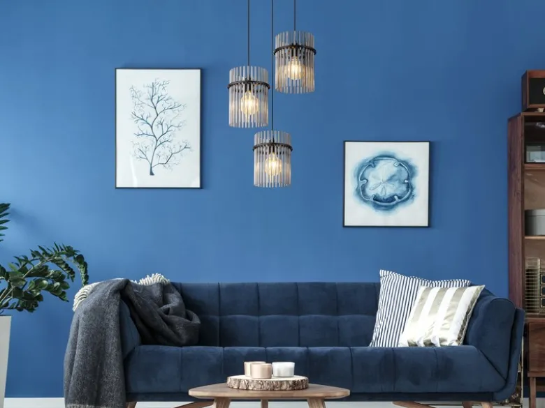 LED Cluster Pendelleuchte 3-flammig mit Rauchglas Stäben, Ø 47cm