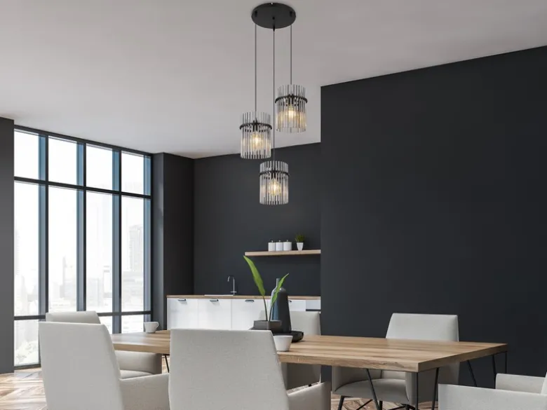 LED Cluster Pendelleuchte 3-flammig mit Rauchglas Stäben, Ø 47cm