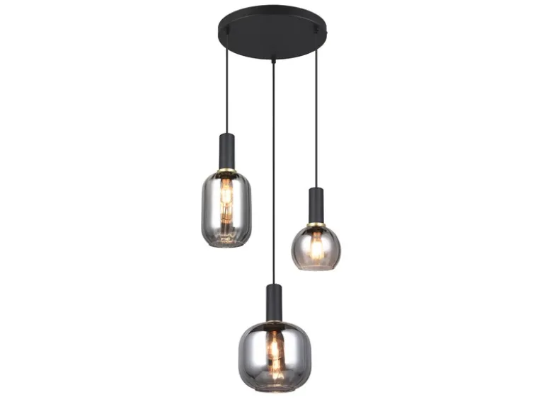 LED Cluster Pendelleuchte 3-flammig mit Glasschirmen Chrom bedampft, Ø 38cm