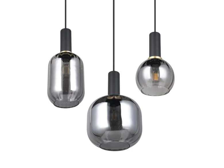 LED Cluster Pendelleuchte 3-flammig mit Glasschirmen Chrom bedampft, Ø 38cm