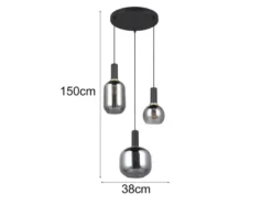 LED Cluster Pendelleuchte 3-flammig mit Glasschirmen Chrom bedampft, Ø 38cm