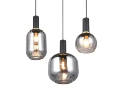 LED Cluster Pendelleuchte 3-flammig mit Glasschirmen Chrom bedampft, Ø 38cm