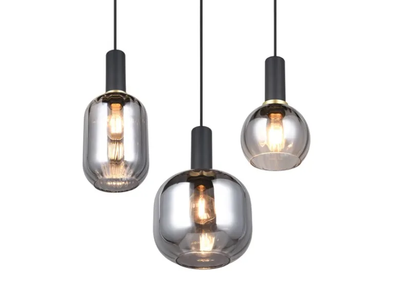 LED Cluster Pendelleuchte 3-flammig mit Glasschirmen Chrom bedampft, Ø 38cm