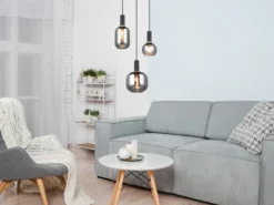 LED Cluster Pendelleuchte 3-flammig mit Glasschirmen Chrom bedampft, Ø 38cm