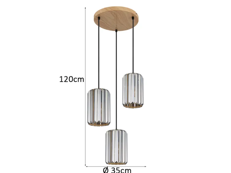 LED Cluster Pendelleuchte 3-flammig mit Rauchglas Kristall Ø 35cm