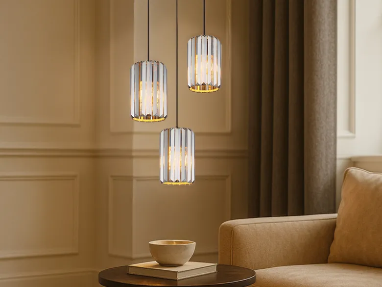 LED Cluster Pendelleuchte 3-flammig mit Rauchglas Kristall Ø 35cm