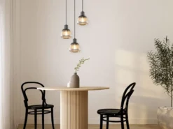 LED Cluster Pendelleuchte 3-flammig mit Glasschirmen Chrom bedampft, Ø 37cm