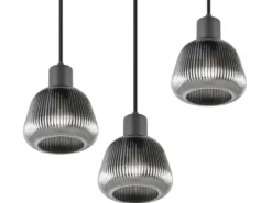 LED Cluster Pendelleuchte 3-flammig mit Glasschirmen Chrom bedampft, Ø 37cm