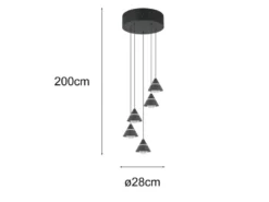 LED Cluster Pendelleuchte ROMEO höhenverstellbar, 5-flammig Schwarz Ø 28cm