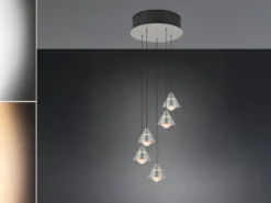 LED Cluster Pendelleuchte ROMEO höhenverstellbar, 5-flammig Silber Ø 28cm