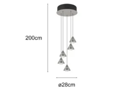 LED Cluster Pendelleuchte ROMEO höhenverstellbar, 5-flammig Silber Ø 28cm