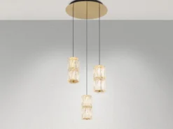LED Cluster Pendelleuchte STEFANIE 3-flammig Gold mit Glaskristallen, Ø 36cm