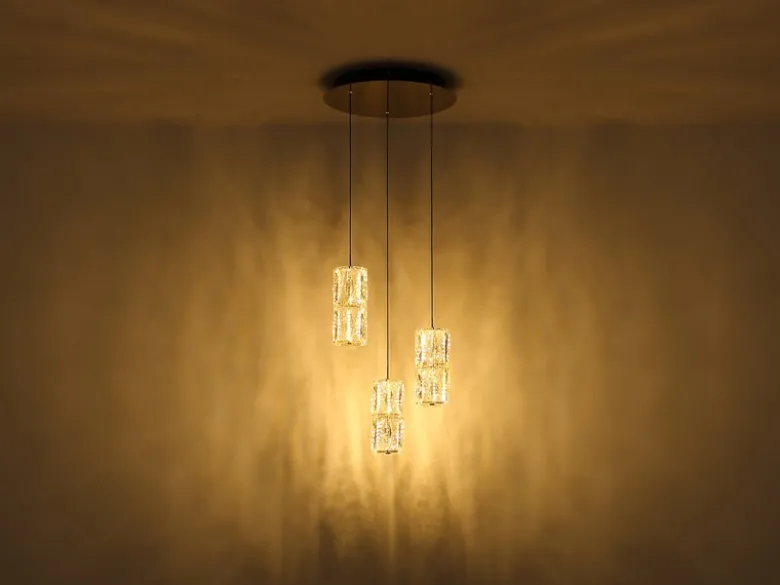 LED Cluster Pendelleuchte STEFANIE 3-flammig Gold mit Glaskristallen, Ø 36cm