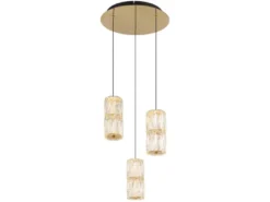 LED Cluster Pendelleuchte STEFANIE 3-flammig Gold mit Glaskristallen, Ø 36cm