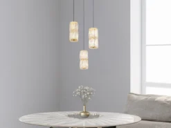 LED Cluster Pendelleuchte STEFANIE 3-flammig Gold mit Glaskristallen, Ø 36cm
