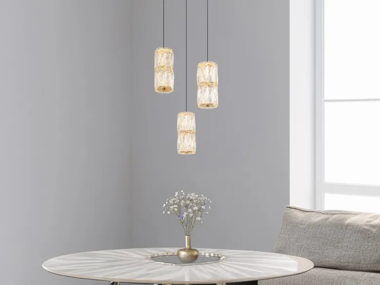 LED Cluster Pendelleuchte STEFANIE 3-flammig Gold mit Glaskristallen, Ø 36cm