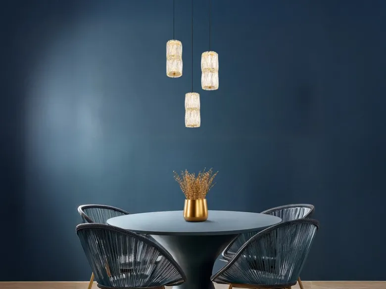 LED Cluster Pendelleuchte STEFANIE 3-flammig Gold mit Glaskristallen, Ø 36cm
