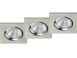 LED Deckeneinbaustrahler PAMIR eckig 3er Set schwenkbar dimmbar Silber matt