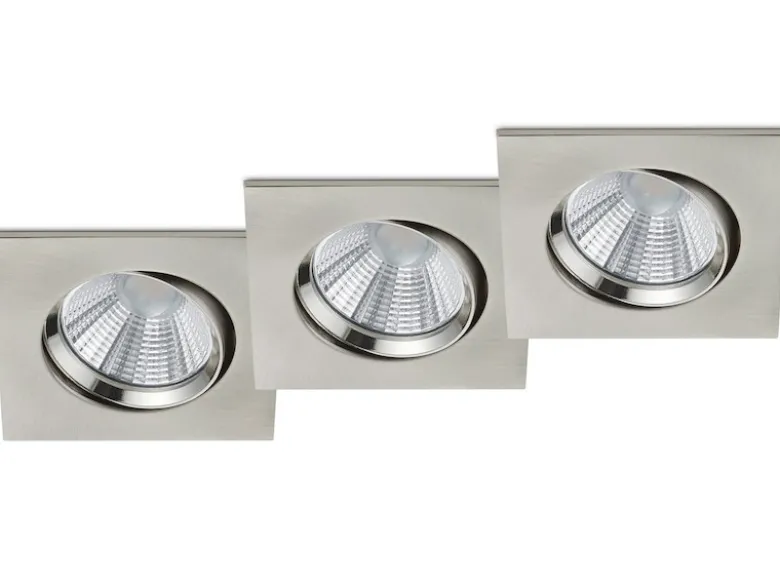 LED Deckeneinbaustrahler PAMIR eckig 3er Set schwenkbar dimmbar Silber matt