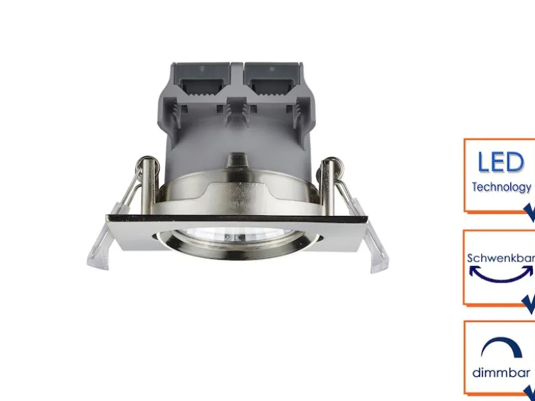 LED Deckeneinbaustrahler PAMIR eckig 3er Set schwenkbar dimmbar Silber matt