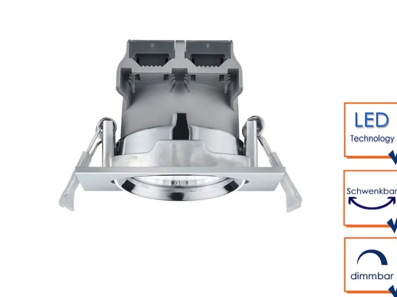 LED Deckeneinbaustrahler PAMIR eckig 3er Set schwenkbar dimmbar Chrom glänzend