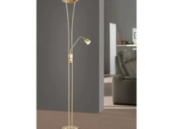 LED Deckenfluter ARIZONA mit Leselampe & Dimmer 180cm hoch, Messing