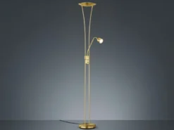 LED Deckenfluter ARIZONA mit Leselampe & Dimmer 180cm hoch, Messing