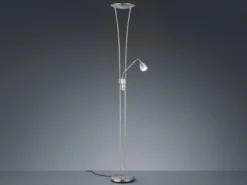 LED Deckenfluter ARIZONA mit Leselampe & Dimmer 180cm hoch, Silber matt