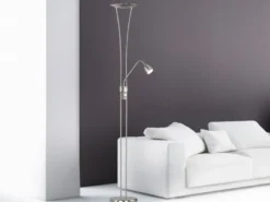 LED Deckenfluter ARIZONA mit Leselampe & Dimmer 180cm hoch, Silber matt