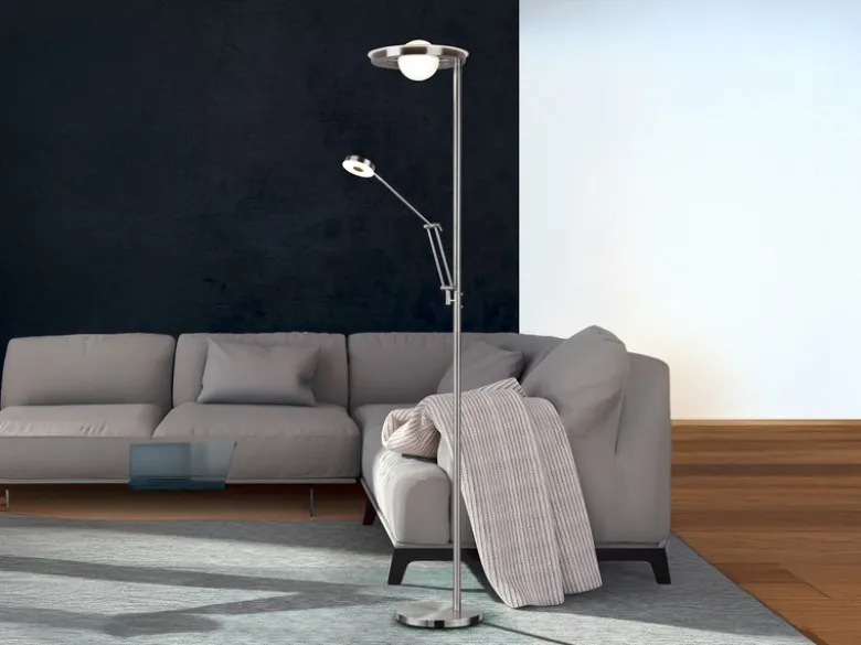 LED Deckenfluter BARRIE mit Leselampe verstellbar Silber 181cm