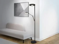 LED Deckenfluter BARRIE mit Leselampe verstellbar Schwarz, Höhe 181cm