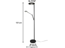 LED Deckenfluter BARRIE mit Leselampe verstellbar Schwarz, Höhe 181cm