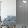 LED Deckenfluter BRANTFORD Silber schwenkbar mit Lesearm, Höhe 180cm