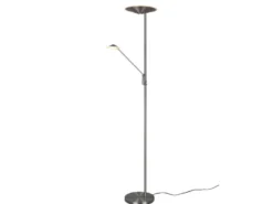 LED Deckenfluter BRANTFORD Silber schwenkbar mit Lesearm, Höhe 180cm