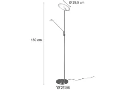 LED Deckenfluter BRANTFORD Silber schwenkbar mit Lesearm, Höhe 180cm