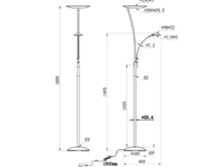 LED Deckenfluter BRANTFORD Silber schwenkbar mit Lesearm, Höhe 180cm