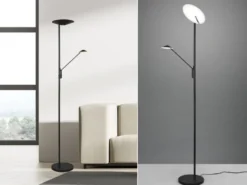 LED Deckenfluter BRANTFORD Schwarz schwenkbar mit Lesearm, Höhe 180cm