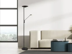 LED Deckenfluter BRANTFORD Schwarz schwenkbar mit Lesearm, Höhe 180cm