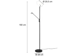 LED Deckenfluter BRANTFORD Schwarz schwenkbar mit Lesearm, Höhe 180cm