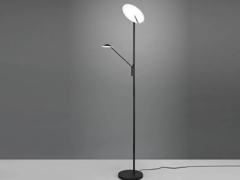 LED Deckenfluter BRANTFORD Schwarz schwenkbar mit Lesearm, Höhe 180cm