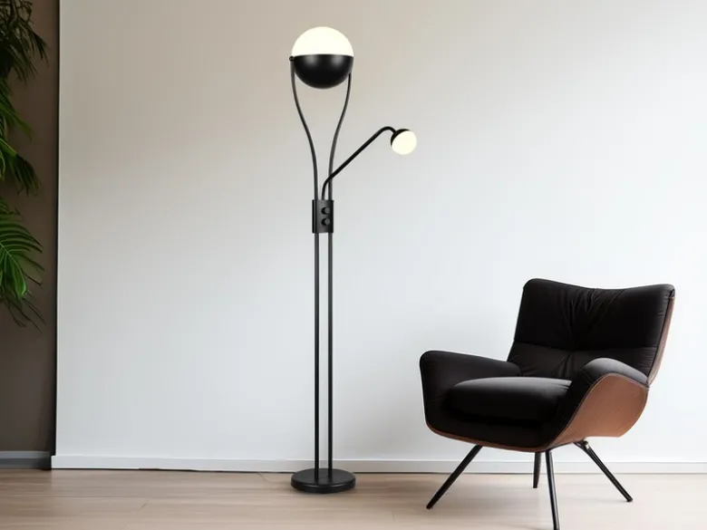 LED Deckenfluter CHRIS mit flexibler Leselampe, Schwarz, Höhe 180cm