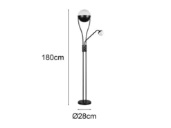 LED Deckenfluter CHRIS mit flexibler Leselampe, Schwarz, Höhe 180cm